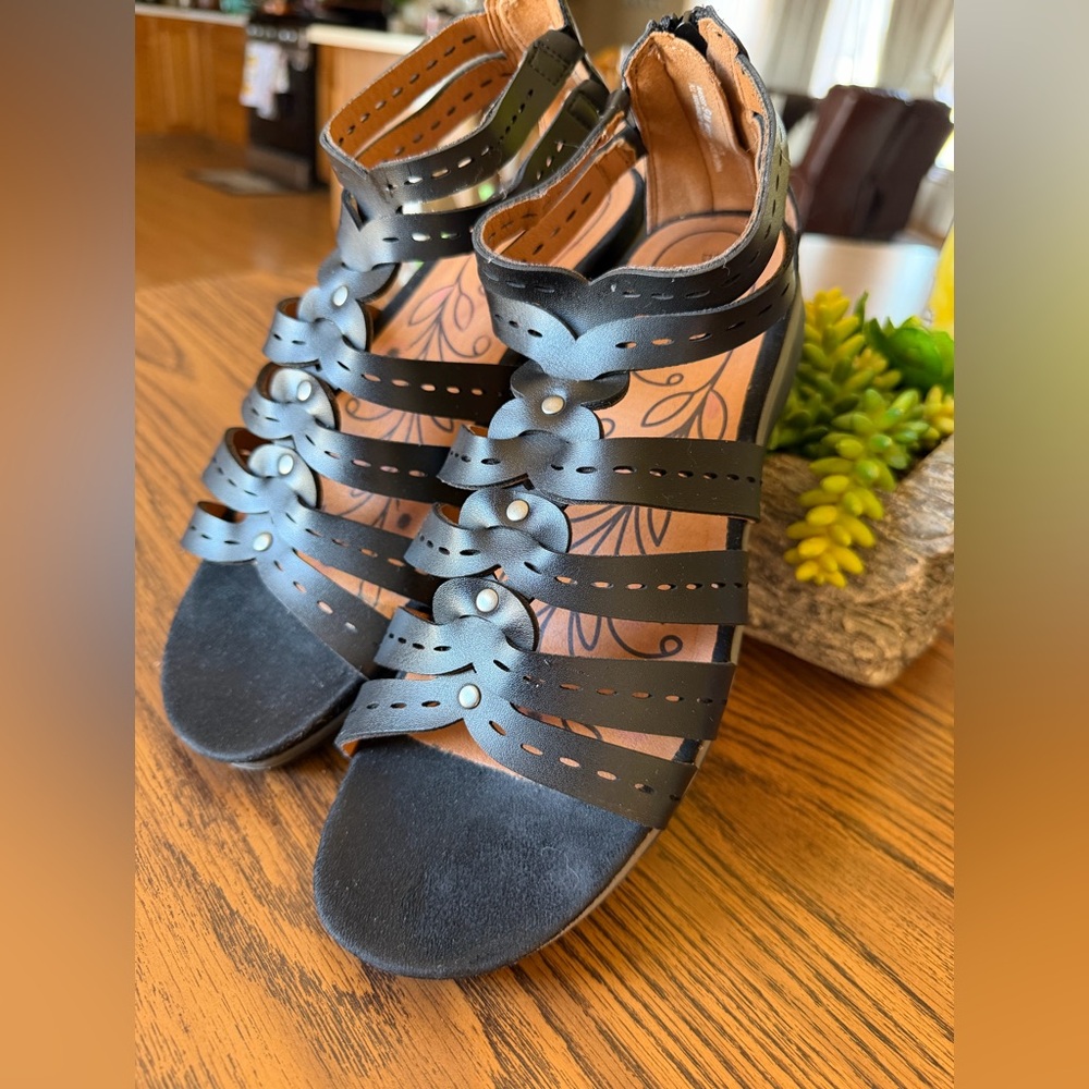 BareTraps Black Strappy Wedge Heels